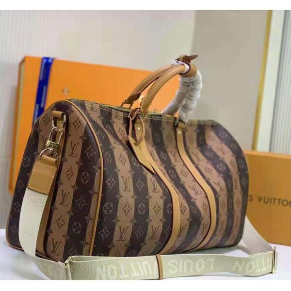 Louis Vuitton LV Unisex Keepall Bandoulière 50 Travel Bag Brown Canvas (8)