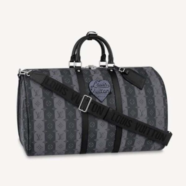 Louis Vuitton LV Unisex Keepall Bandoulière 55 Travel Bag Monogram Stripes Eclipse Coated Canvas