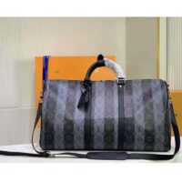 Louis Vuitton LV Unisex Keepall Bandoulière 55 Travel Bag Monogram Stripes Eclipse Coated Canvas