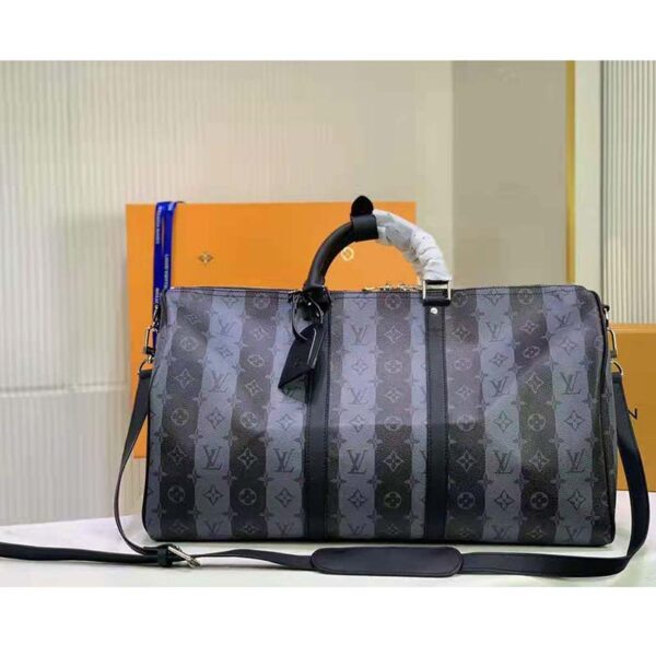 Louis Vuitton LV Unisex Keepall Bandoulière 55 Travel Bag Monogram Stripes Eclipse Coated Canvas (2)