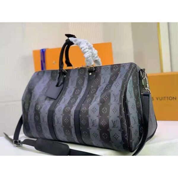 Louis Vuitton LV Unisex Keepall Bandoulière 55 Travel Bag Monogram Stripes Eclipse Coated Canvas (4)