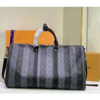 Louis Vuitton LV Unisex Keepall Bandoulière 55 Travel Bag Monogram Stripes Eclipse Coated Canvas