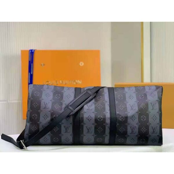 Louis Vuitton LV Unisex Keepall Bandoulière 55 Travel Bag Monogram Stripes Eclipse Coated Canvas (8)