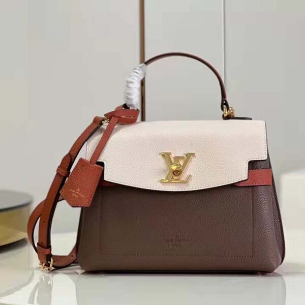 Louis Vuitton LV Unisex Lockme Ever BB Handbag Brown White Calfskin (1)