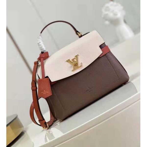 Louis Vuitton LV Unisex Lockme Ever BB Handbag Brown White Calfskin (3)
