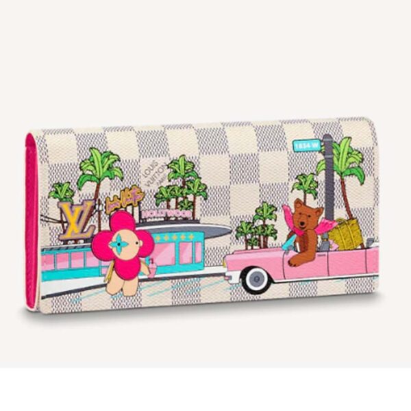 Louis Vuitton LV Unisex Sarah Wallet Pink Damier Azur Canvas