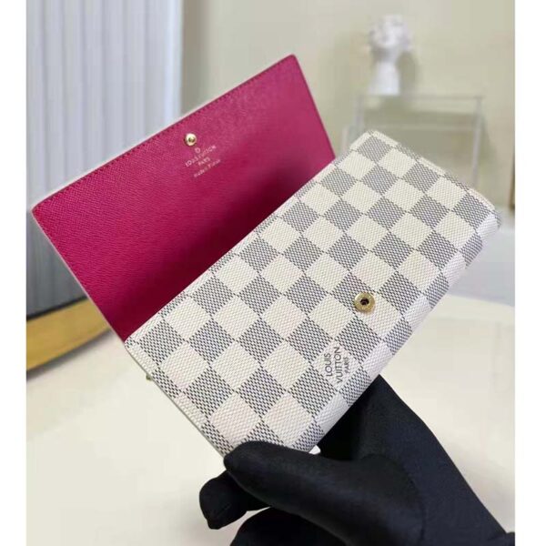 Louis Vuitton LV Unisex Sarah Wallet Pink Damier Azur Canvas (7)