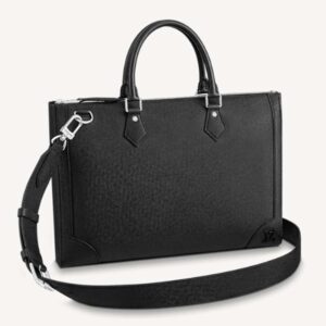 Louis Vuitton LV Unisex Slim Briefcase Black Taiga Cowhide Leather
