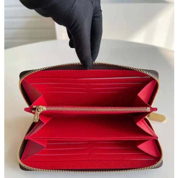 Louis Vuitton LV Unisex Zippy Wallet Red Monogram Coated Canvas Cowhide Leather (7)