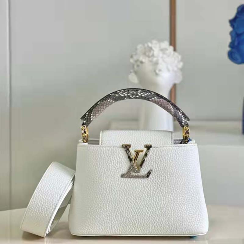 Louis Vuitton White Taurillon Leather Capucines Mini Bag at