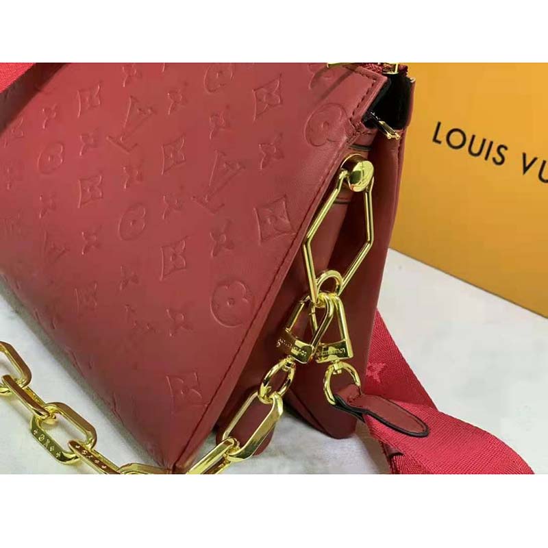 Louis Vuitton 2021 Wine Lambskin Leather Embossed Monogram Coussin PM Bag