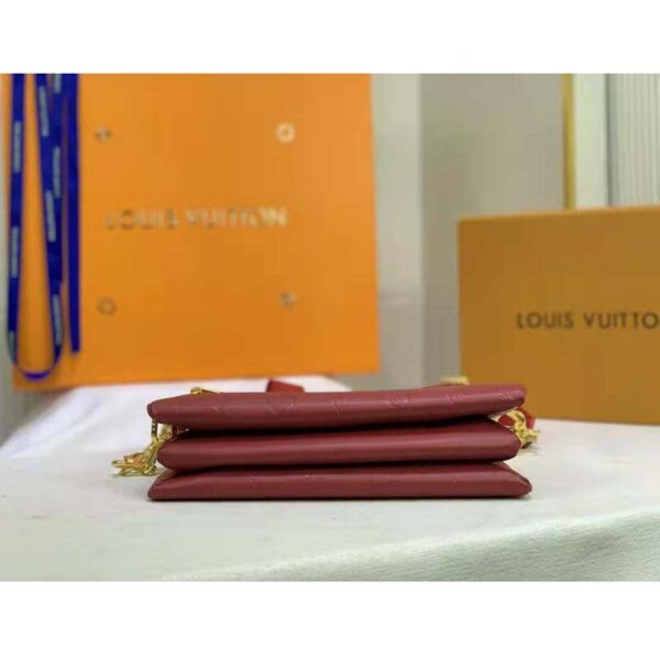 Louis Vuitton LV Women Coussin PM Handbag Wine Monogram Embossed Puffy Lambskin (9)
