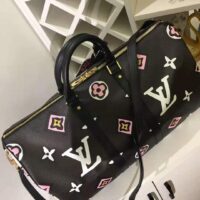 Louis Vuitton LV Women Keepall Bandoulière 45 Bag Black Cabin Size Monogram Coated Canvas