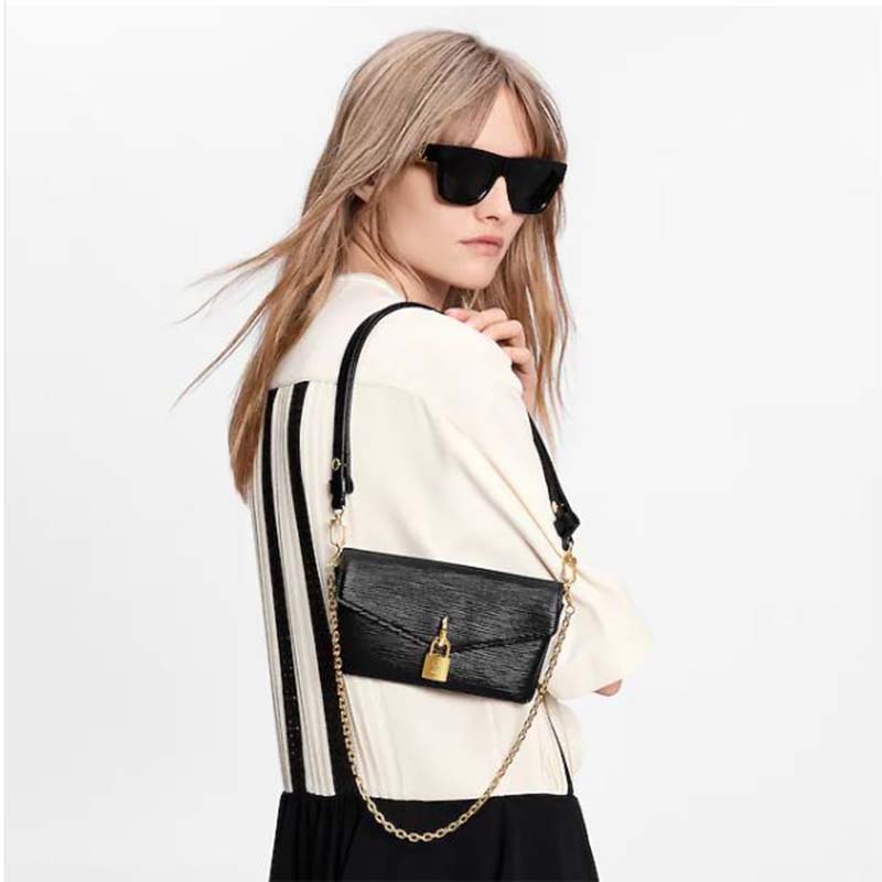 Louis Vuitton LV Women Padlock On Strap Bag Black Epi Embossed