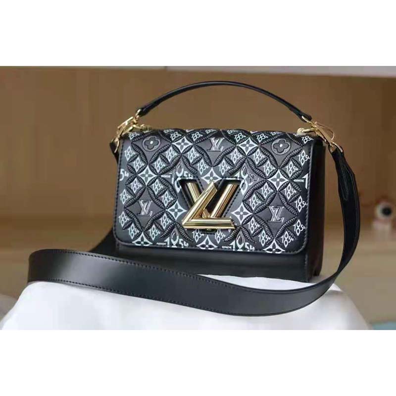 LOUIS VUITTON Calfskin Since 1854 Embroidered Twist MM Black 1313031