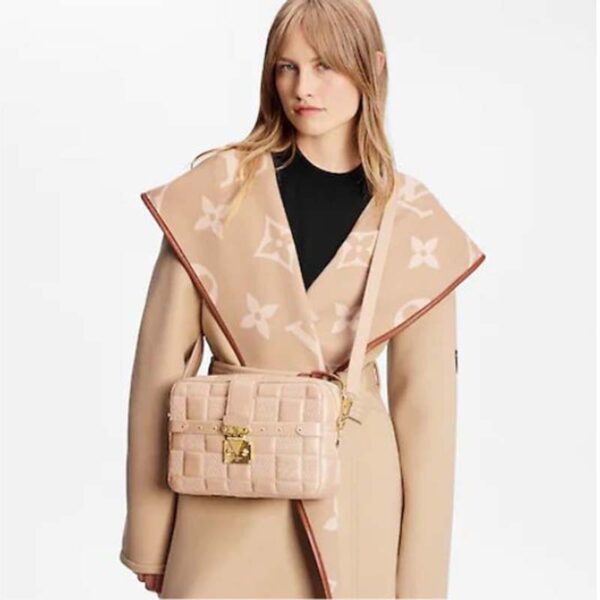 Louis Vuitton LV Women Troca MM Handbag Cashmere Beige Damier Quilt Lambskin Calfskin (1)
