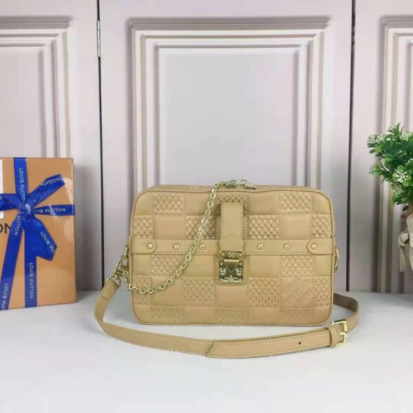 Louis Vuitton LV Women Troca MM Handbag Cashmere Beige Damier Quilt Lambskin Calfskin (2)