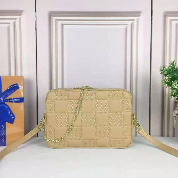 Louis Vuitton LV Women Troca MM Handbag Cashmere Beige Damier Quilt Lambskin Calfskin (4)