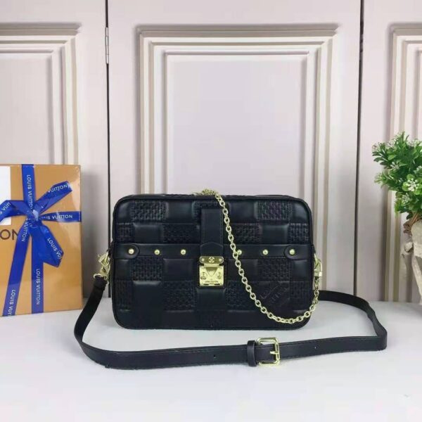 Louis Vuitton LV Women Troca MM Handbag Cashmere Black Damier Quilt Lambskin Calfskin (11)