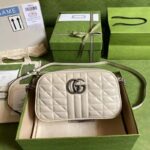 Gucci Women GG Marmont Small Shoulder Bag White Matelassé Leather - immagine 2
