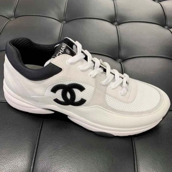 Chanel CC Women Calfskin & Mixed Fibers Sneakers White 1cm Heel