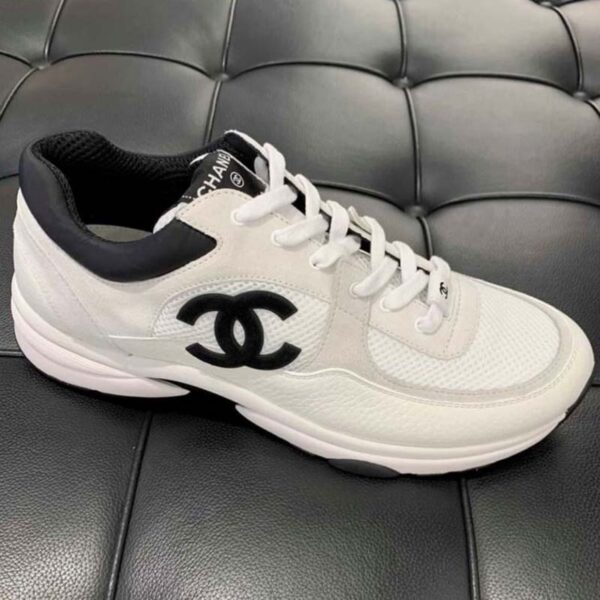 Chanel CC Women Calfskin & Mixed Fibers Sneakers White 1cm Heel (3)