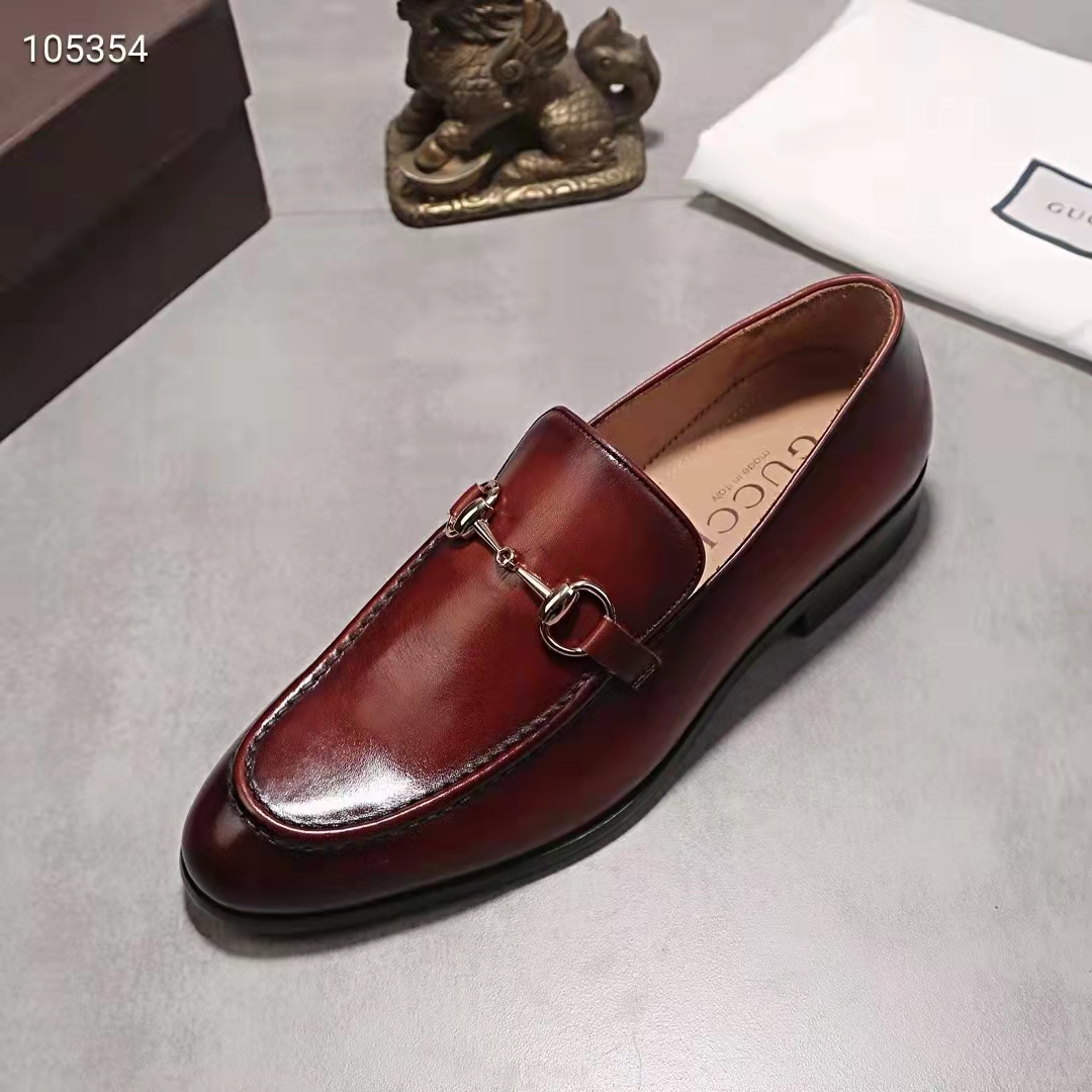 Gucci GG Men Jordaan Leather Loafer Dark Brown Leather Horsebit Blake Construction