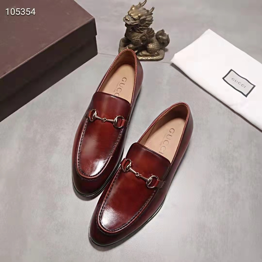 Gucci GG Men Jordaan Leather Loafer Dark Brown Leather Horsebit Blake Construction