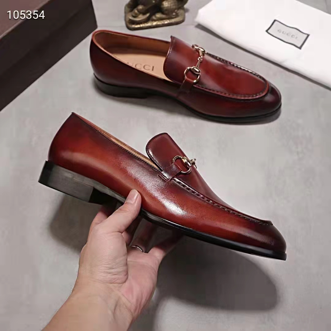 Gucci GG Men Jordaan Leather Loafer Dark Brown Leather Horsebit Blake Construction