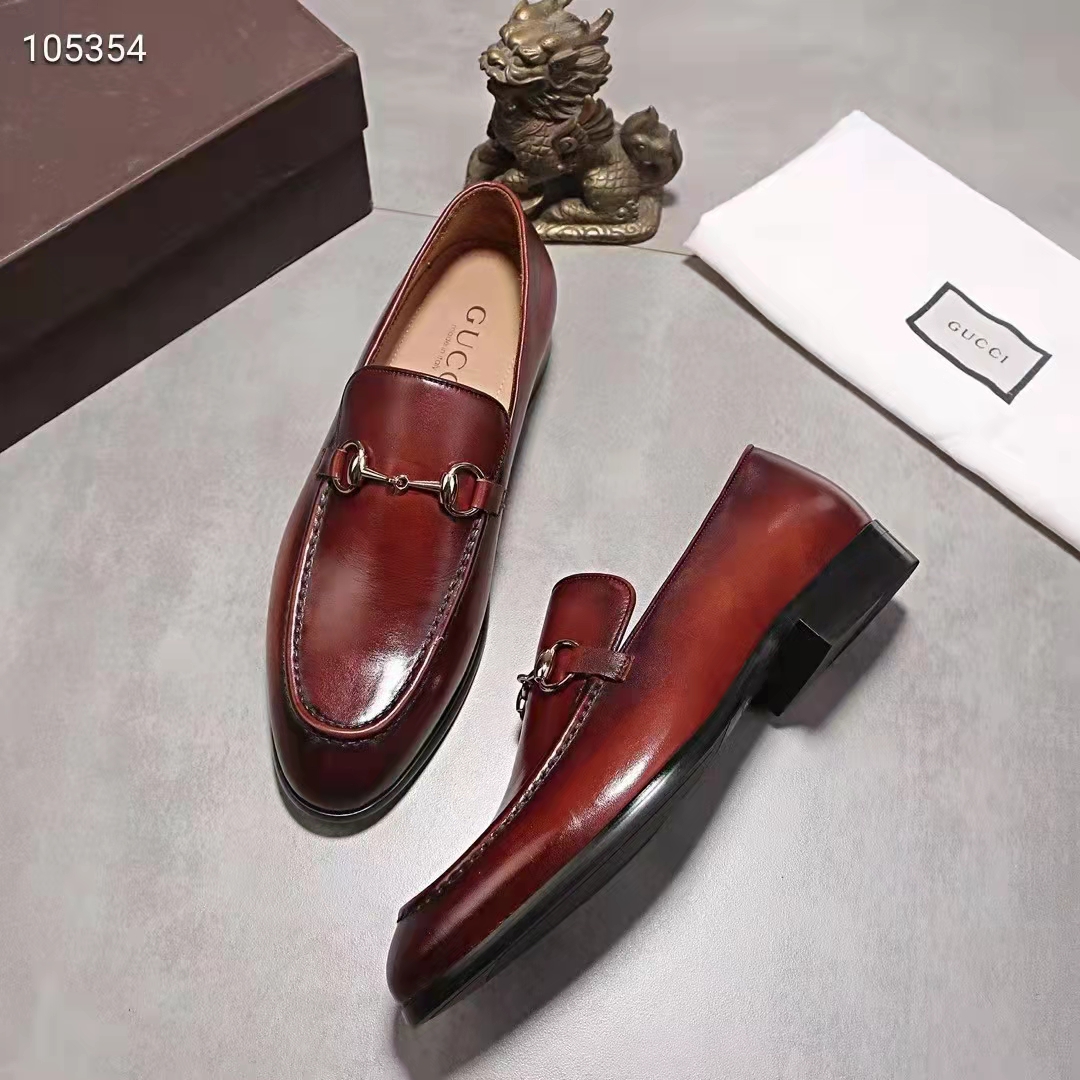 Gucci GG Men Jordaan Leather Loafer Dark Brown Leather Horsebit Blake Construction