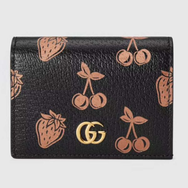 Gucci GG Unisex GG Marmont Berry Card Case Wallet Black Double G