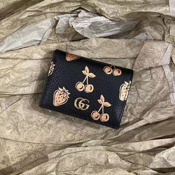 Gucci GG Unisex GG Marmont Berry Card Case Wallet Black Double G (2)