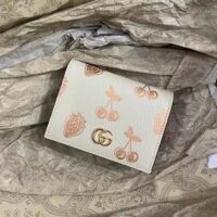 Gucci GG Unisex GG Marmont Berry Card Case Wallet White Double G
