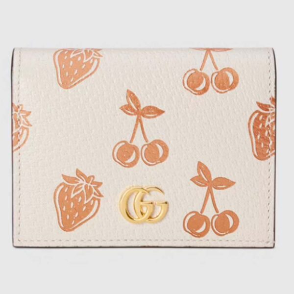 Gucci GG Unisex GG Marmont Berry Card Case Wallet White Double G