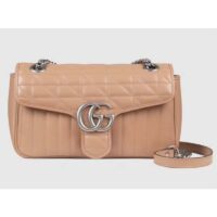 Gucci GG Women GG Marmont Small Beige Matelassé Shoulder Bag Double G