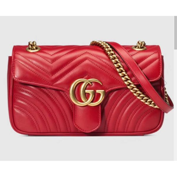 Gucci GG Women GG Marmont Small Matelassé Shoulder Bag Red Double G (1)