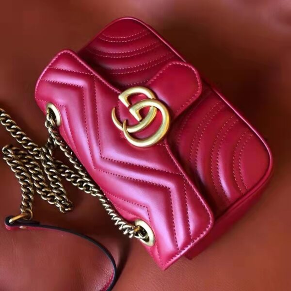 Gucci GG Women GG Marmont Small Matelassé Shoulder Bag Red Double G (11)