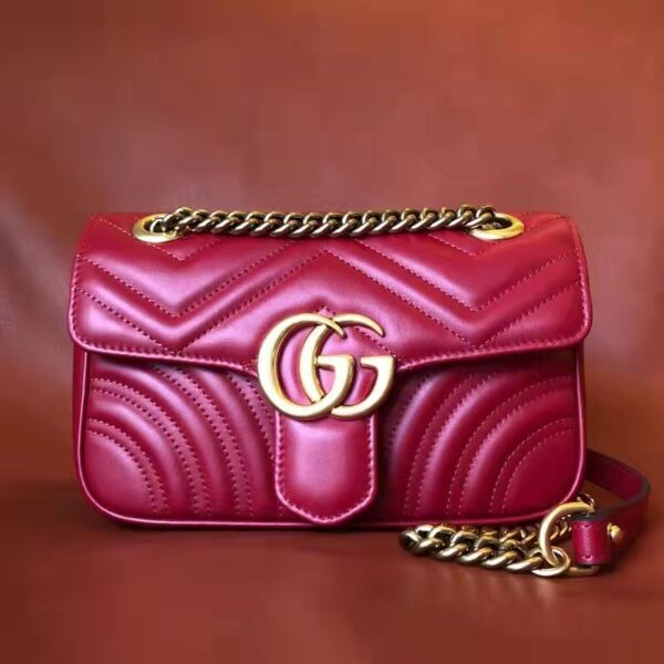 Gucci GG Women GG Marmont Small Matelassé Shoulder Bag Red Double G (13)
