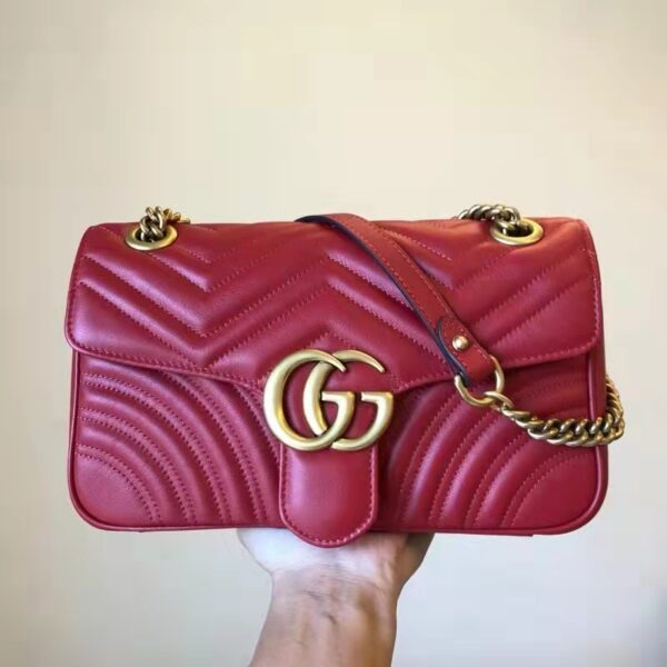 Gucci GG Women GG Marmont Small Matelassé Shoulder Bag Red Double G (14)