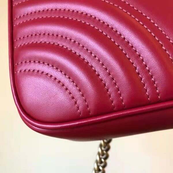 Gucci GG Women GG Marmont Small Matelassé Shoulder Bag Red Double G (14)