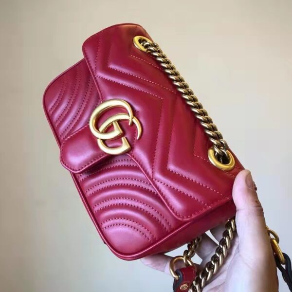 Gucci GG Women GG Marmont Small Matelassé Shoulder Bag Red Double G (4)