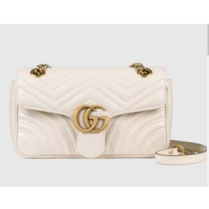 Gucci GG Women GG Marmont Small Matelassé Shoulder Bag White Double G