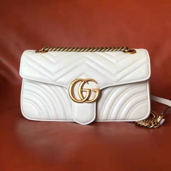 Gucci GG Women GG Marmont Small Matelassé Shoulder Bag White Double G (13)