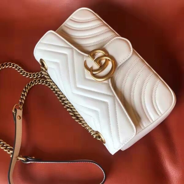 Gucci GG Women GG Marmont Small Matelassé Shoulder Bag White Double G (14)