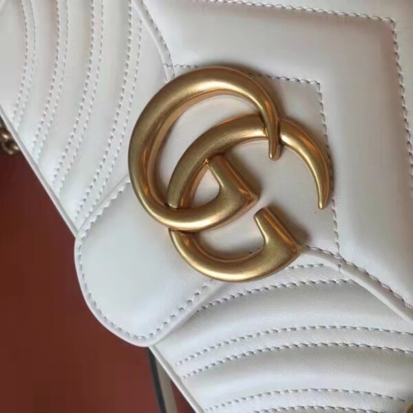 Gucci GG Women GG Marmont Small Matelassé Shoulder Bag White Double G (17)