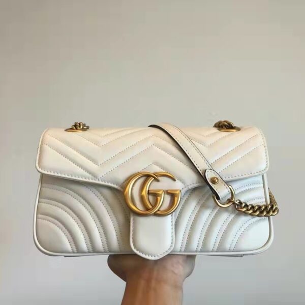 Gucci GG Women GG Marmont Small Matelassé Shoulder Bag White Double G (22)