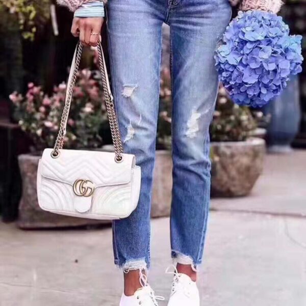 Gucci GG Women GG Marmont Small Matelassé Shoulder Bag White Double G (30)
