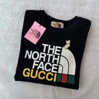 Gucci GG Men The North Face x Gucci Sweatshirt Black Cotton Jersey Crewneck Oversized Fit