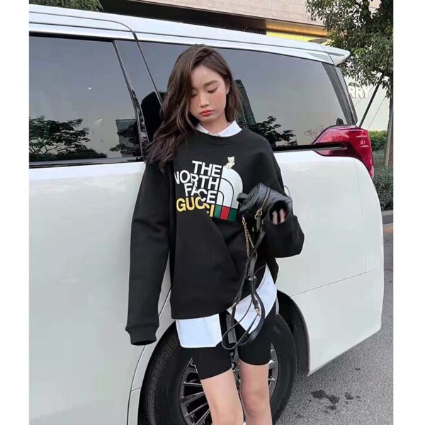 Gucci GG Women The North Face x Gucci Sweatshirt Black Cotton Jersey Crewneck Oversized Fit (5)