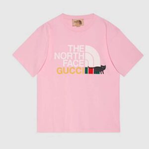 Gucci Men The North Face x Gucci T-Shirt Pink Cotton Jersey Oversize Fit Crewneck